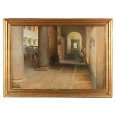 Antique Original Oil on Canvas Painting of Basilica San Lorenzo, Edvard Petersen 1886
