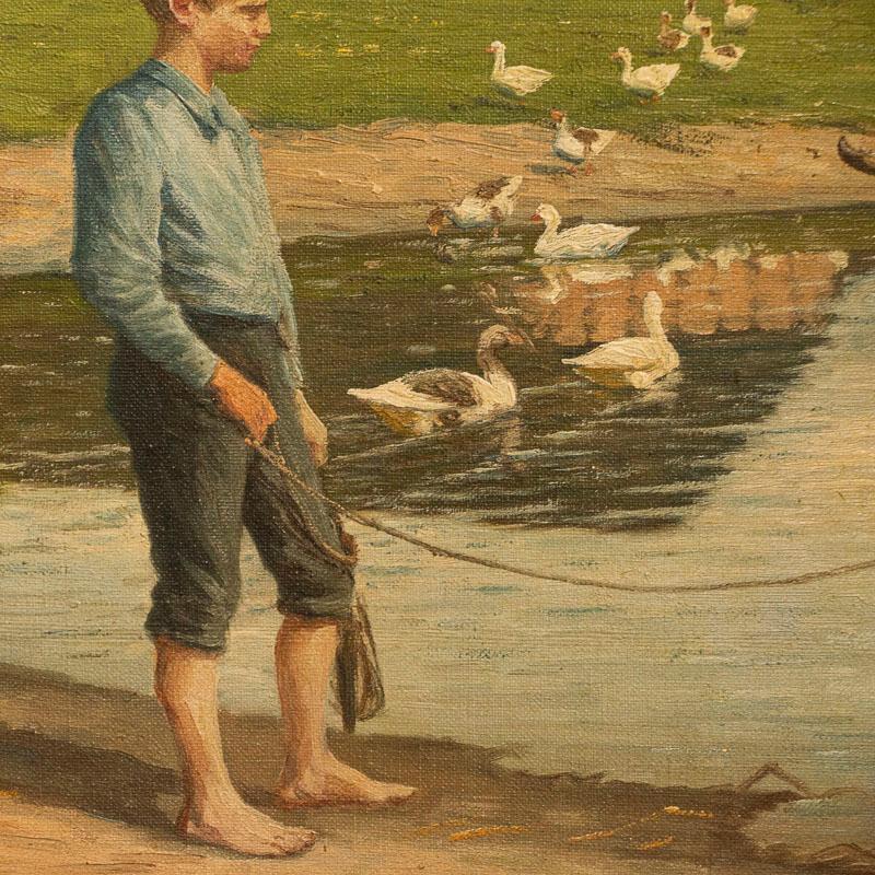 Original Oil on Canvas Painting of Boy w/Cows in Pasture, Signed Poul Steffensen 1