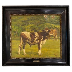 Original Oil on Canvas Painting of Bull Calf, Signed by Viggo Madsen