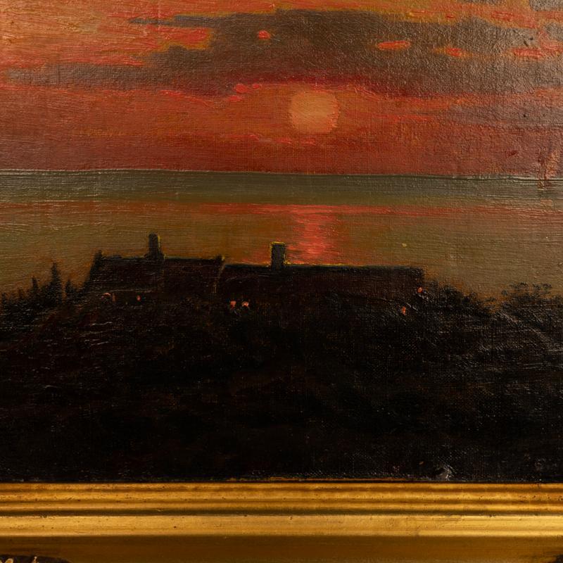20ième siècle Peinture originale à l'huile sur toile d'un coucher de soleil côtier, signée et datée de 1918 par Albe en vente