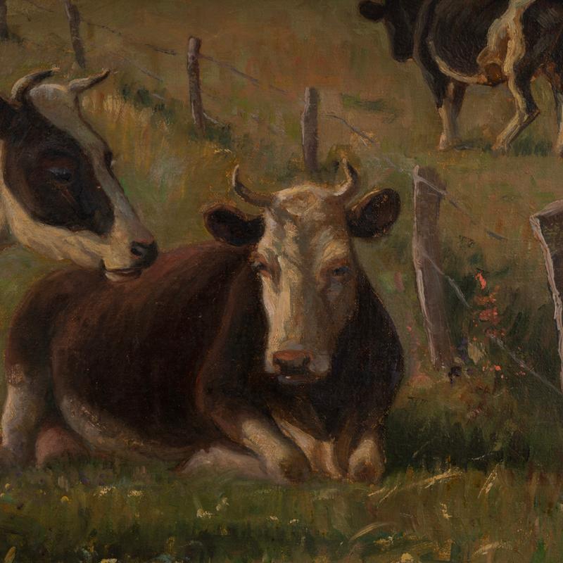 Original Oil on Canvas Painting of Cows in Pasture Signed Poul Steffensen, Denma In Good Condition For Sale In Round Top, TX