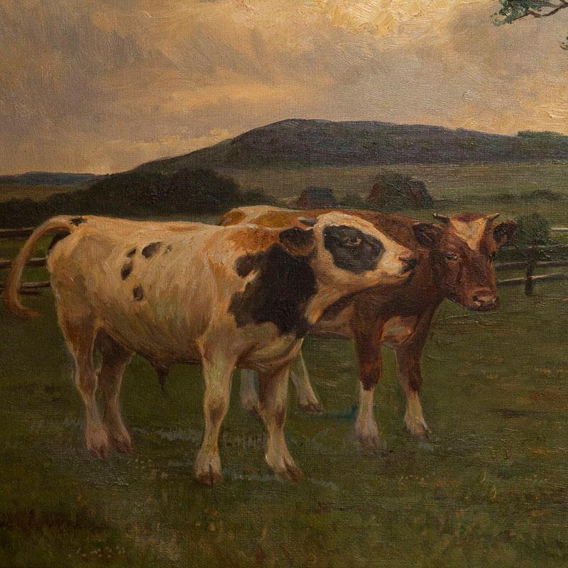 Original Oil on Canvas Painting of Cows in Pasture, Signed Poul Steffensen from In Good Condition In Round Top, TX