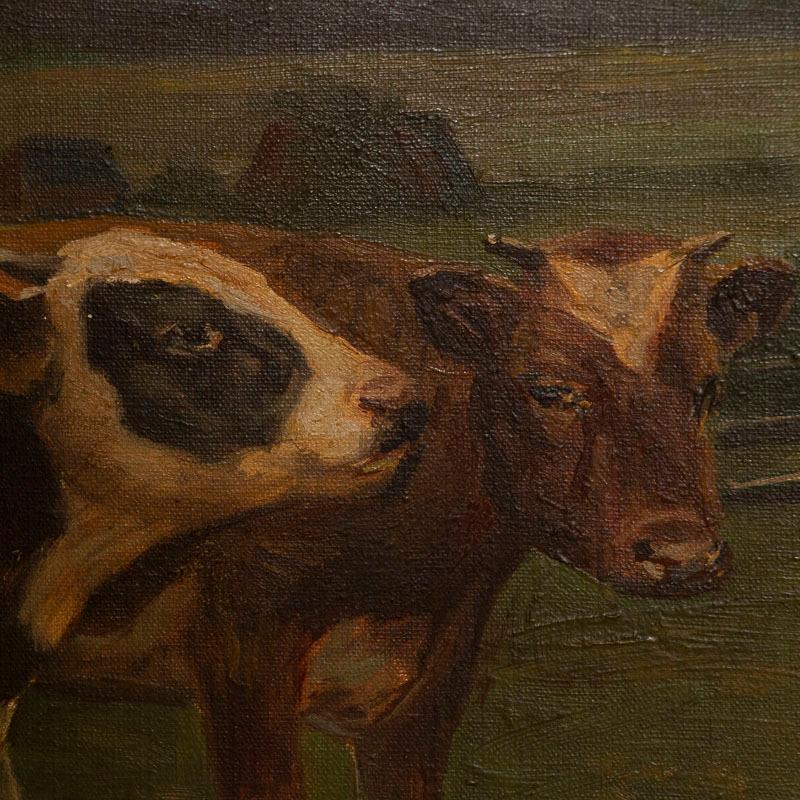 20th Century Original Oil on Canvas Painting of Cows in Pasture, Signed Poul Steffensen from