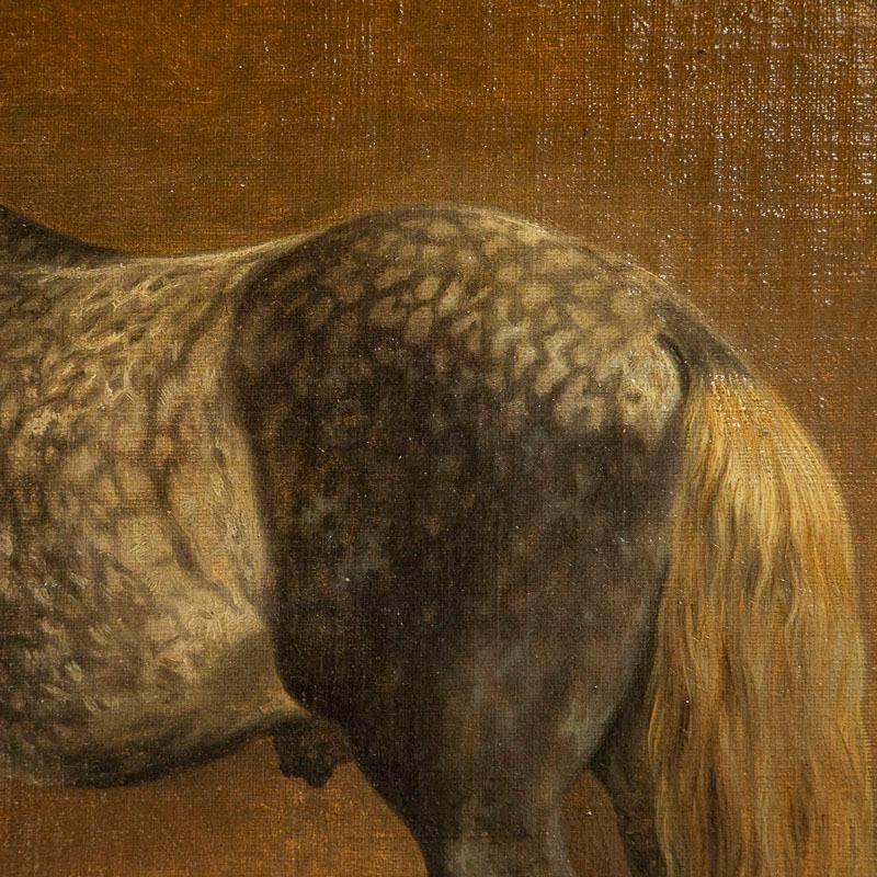 Danish Original Oil on Canvas Painting of Dapple Gray Horse Signed Simon Simonsen