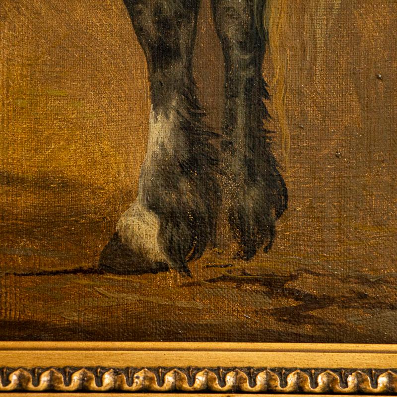 19th Century Original Oil on Canvas Painting of Dapple Gray Horse Signed Simon Simonsen