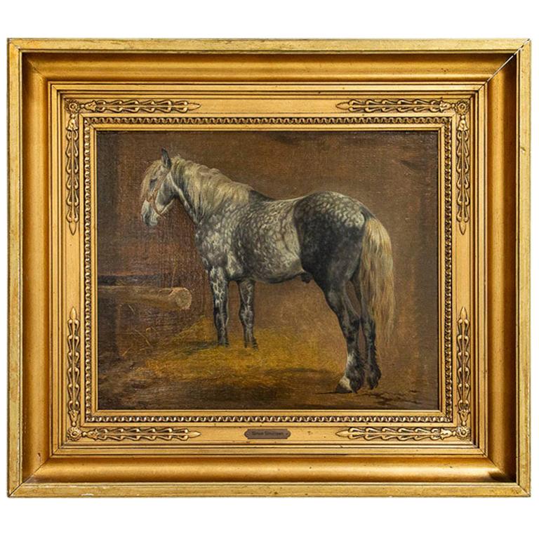 Original Oil on Canvas Painting of Dapple Gray Horse Signed Simon Simonsen