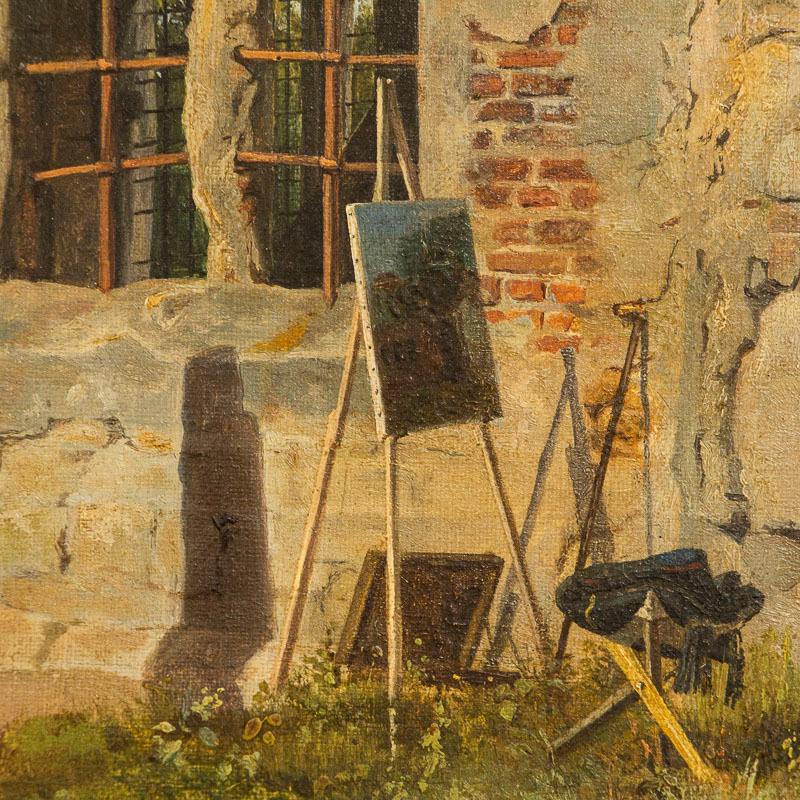 Danish Original Oil on Canvas Painting of Exterior with Easel Signed Isidor Kahcker For Sale