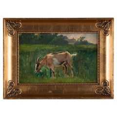 Original Oil on Canvas Painting of Goat Grazing, signed by August Fischer