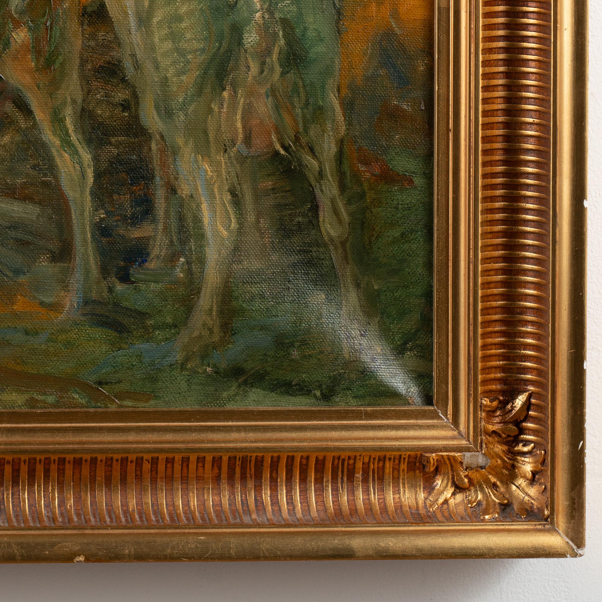 Pintura original al óleo sobre lienzo de Cabras en la orilla del río, firmada Carl Budtz-Møller en venta 4
