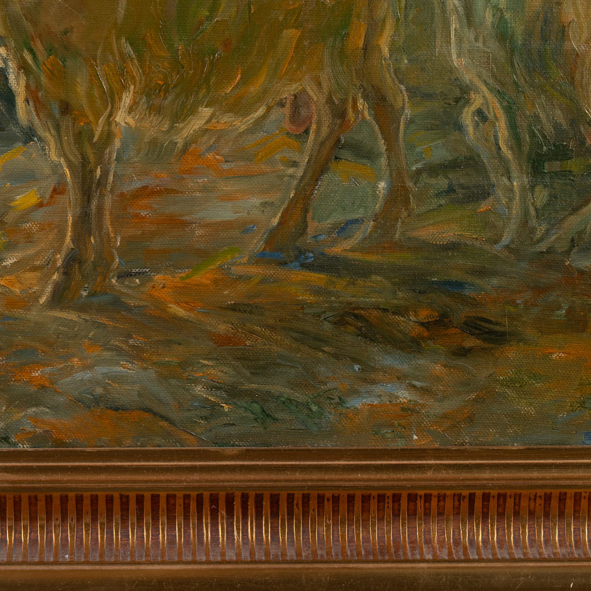 Pintura original al óleo sobre lienzo de Cabras en la orilla del río, firmada Carl Budtz-Møller en venta 5