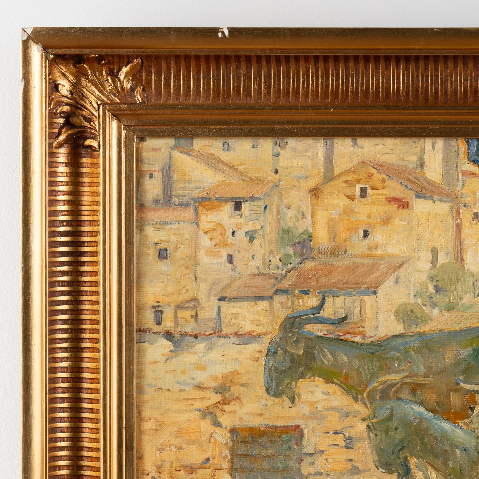 Pintura original al óleo sobre lienzo de Cabras en la orilla del río, firmada Carl Budtz-Møller en Bueno estado para la venta en Round Top, TX