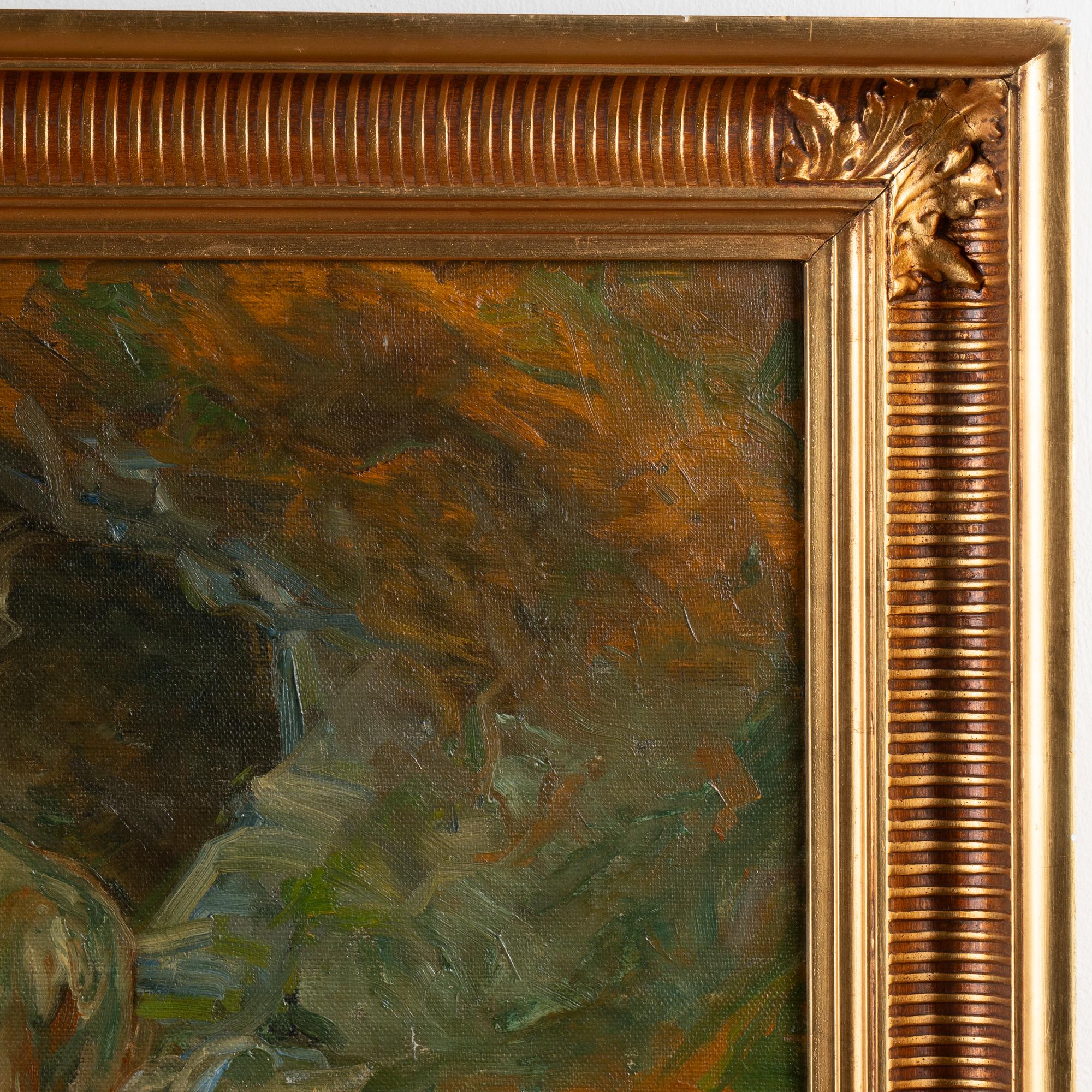 Pintura original al óleo sobre lienzo de Cabras en la orilla del río, firmada Carl Budtz-Møller en venta 3