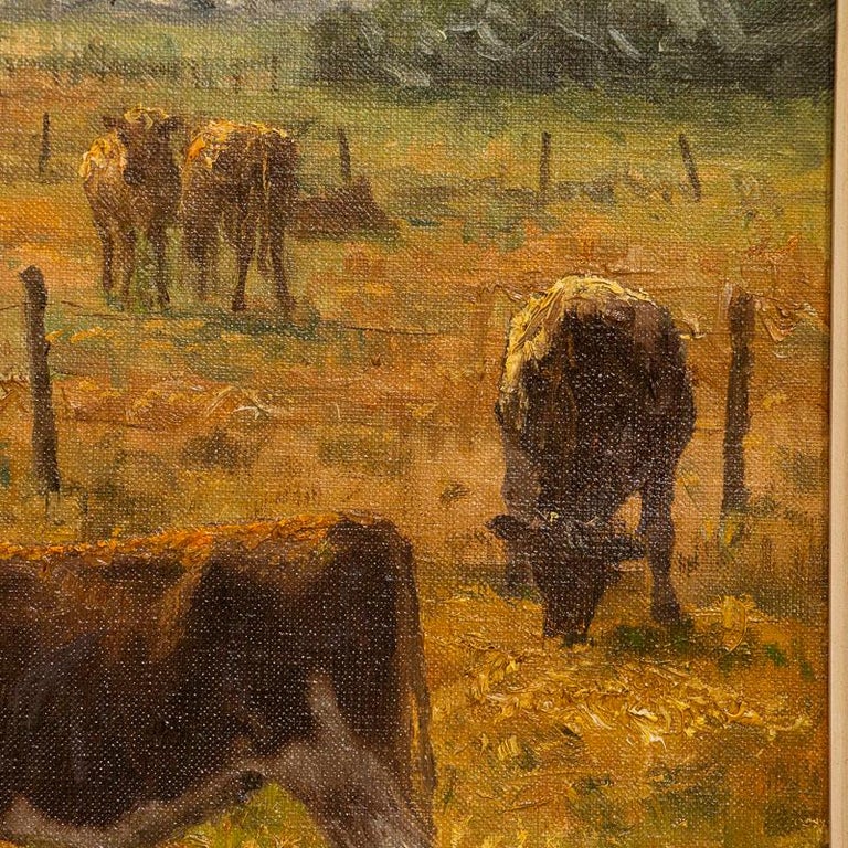Original Oil on Canvas Painting of Herd of Cattle in Pasture, Signed W ...