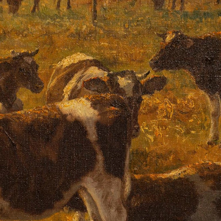Original Oil on Canvas Painting of Herd of Cattle in Pasture, Signed W ...