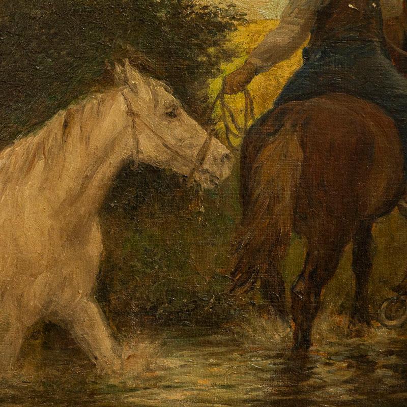 Danish Original Oil on Canvas Painting of Horse Led through Stream Signed Otto Bache For Sale