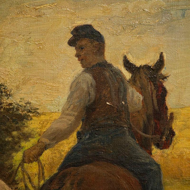 Original Öl auf Leinwand Gemälde eines Pferdes, durch den Fluss geleitet, signiert Otto Bache im Zustand „Gut“ im Angebot in Round Top, TX