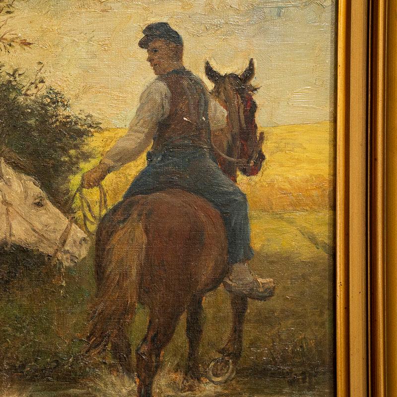 19th Century Original Oil on Canvas Painting of Horse Led through Stream Signed Otto Bache For Sale