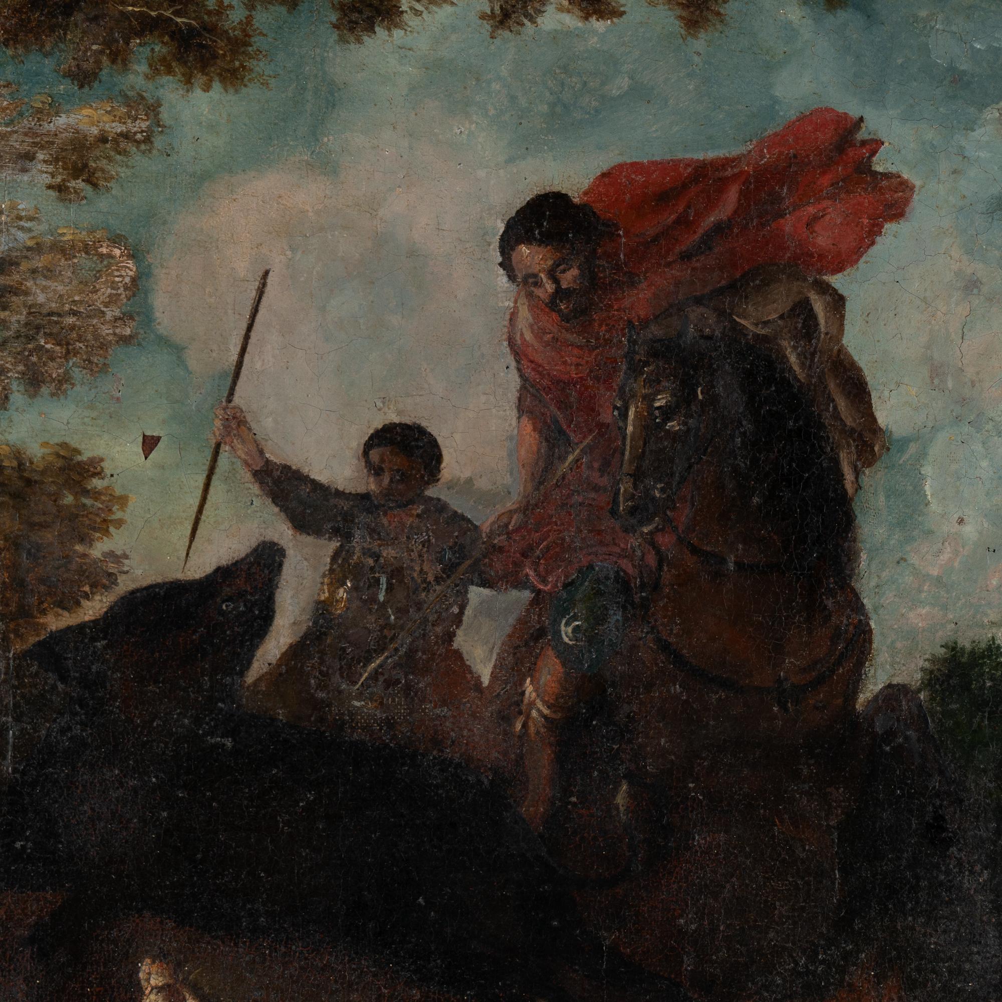 18th Century Original Oil on Canvas Painting of Hunter on Horseback, Italy circa 1760-80 For Sale