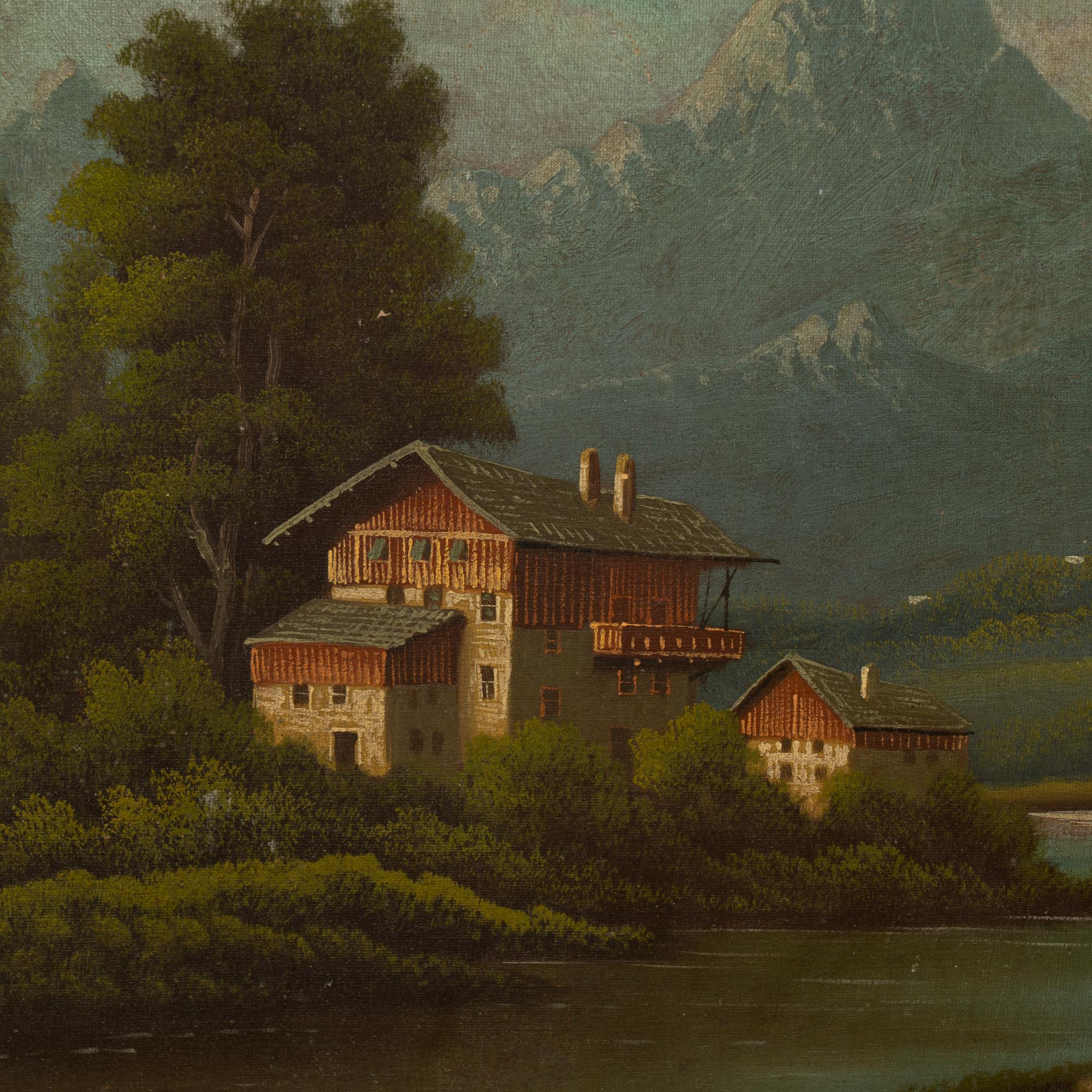 Hungarian Original Oil on Canvas Painting of Mountain River Scene, Hungary circa 1880 For Sale