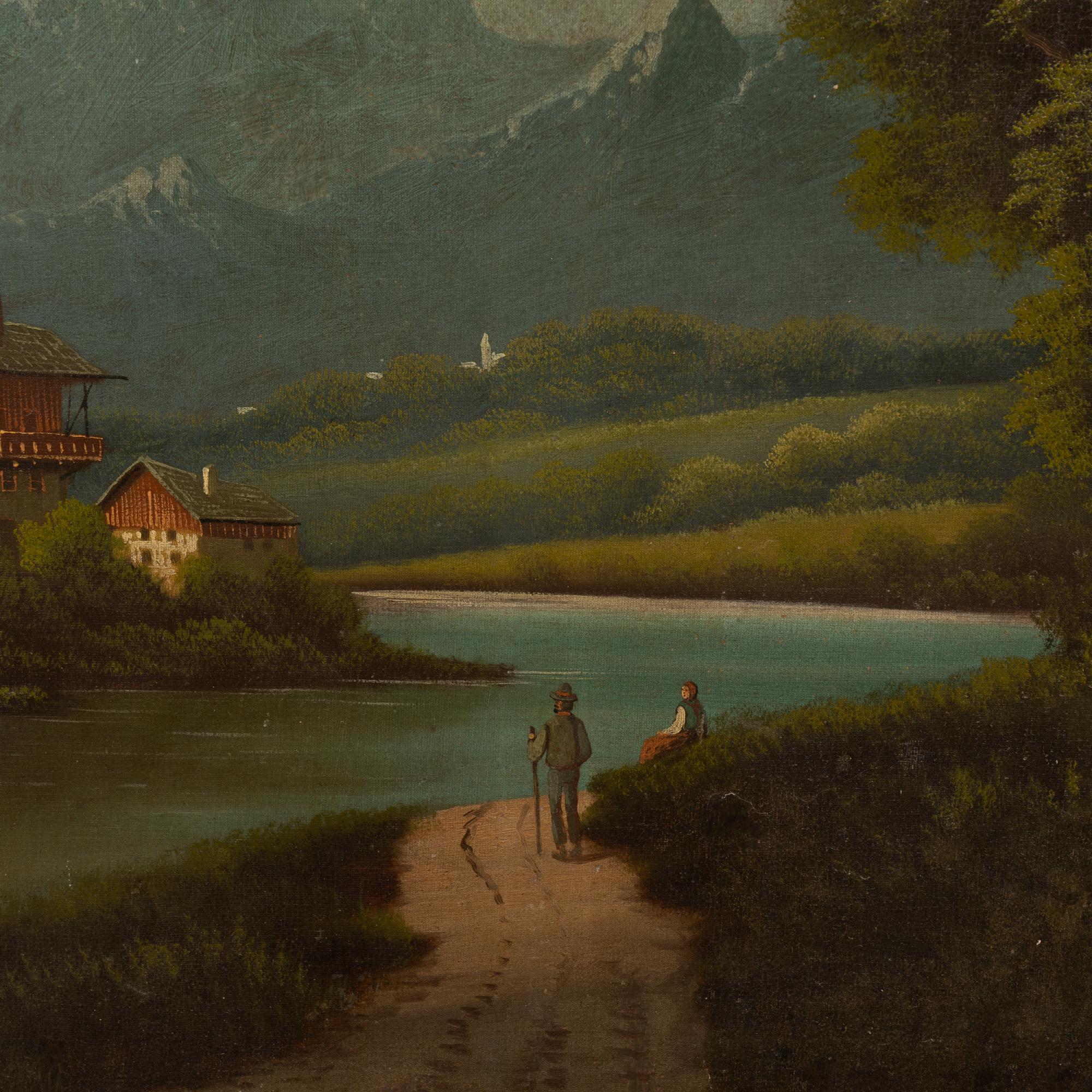 Original Oil on Canvas Painting of Mountain River Scene, Hungary circa 1880 In Good Condition For Sale In Round Top, TX