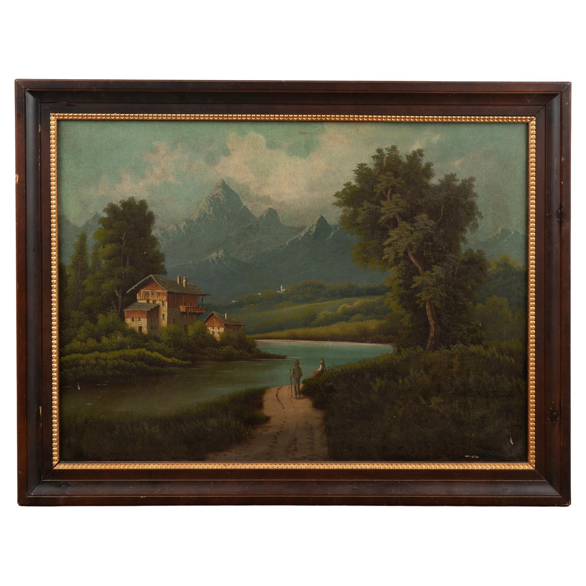 Original Oil on Canvas Painting of Mountain River Scene, Hungary circa 1880 For Sale