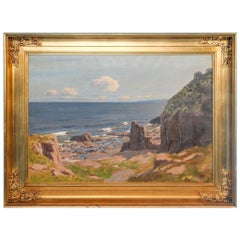 Original Oil on Canvas Painting of Rocky Coastal Scene, by Alfred Gregers-Rasmus