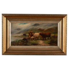 Original Oil on Canvas Painting of Scottish Highland Cattle, circa 1880-90
