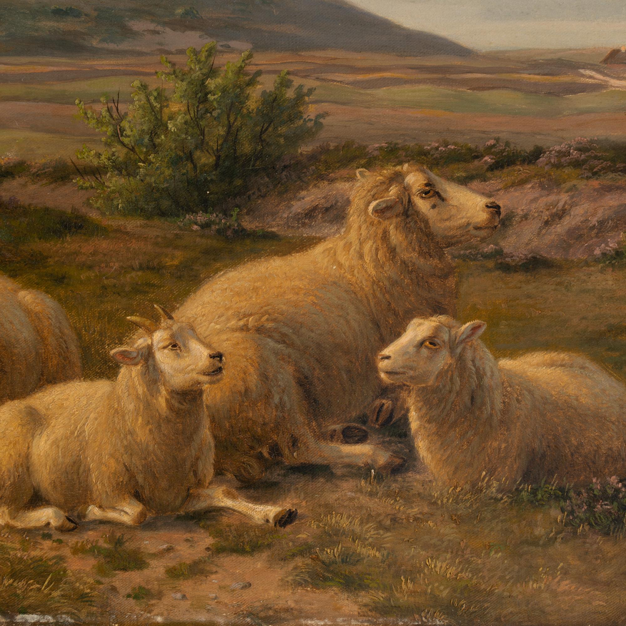 Original Oil on Canvas Painting of Sheep, Signed and dated A.P Madsen 1886 In Good Condition For Sale In Round Top, TX