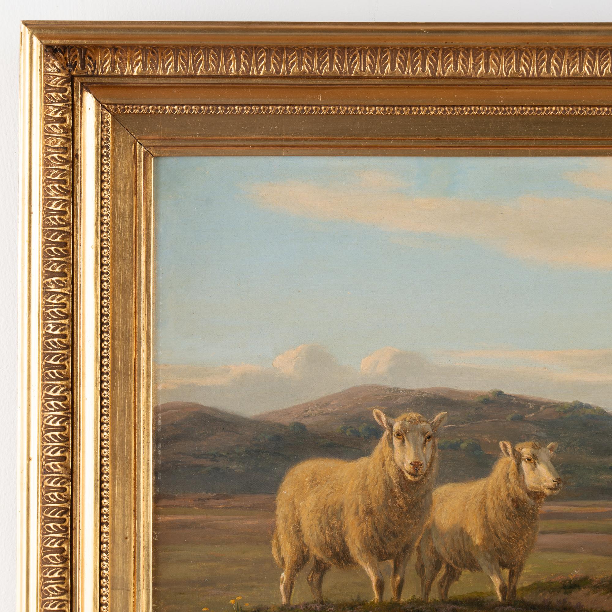 Toile Peinture originale à l'huile sur toile de moutons, signée et datée A.P Madsen 1886 en vente