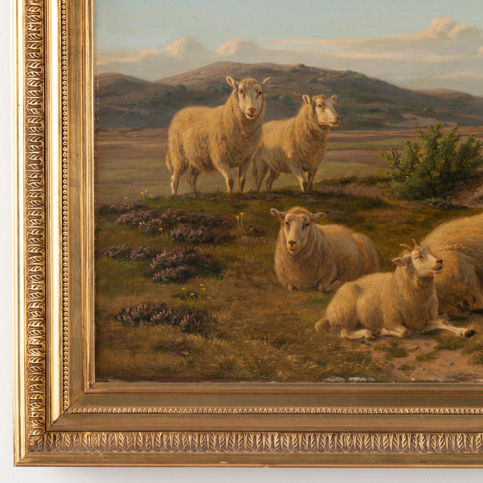 Peinture originale à l'huile sur toile de moutons, signée et datée A.P Madsen 1886 en vente 2