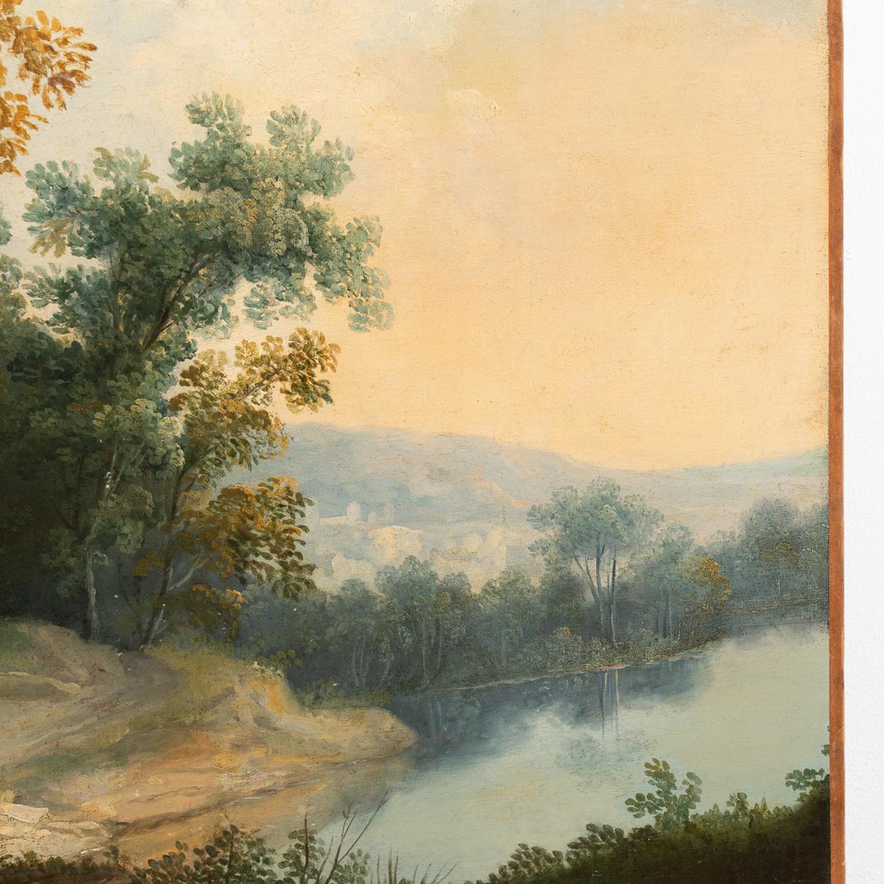 Original Oil on Canvas Painting of Shepherd at River in Evening, circa 1790-1810 4