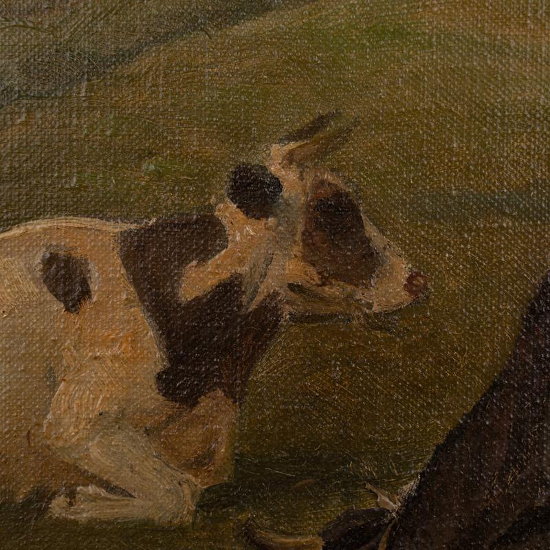 Original Oil on Canvas Painting of Three Cows in Pasture Signed by Rasmus Christ In Good Condition For Sale In Round Top, TX