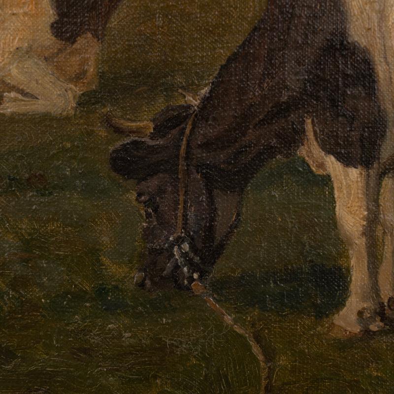 20th Century Original Oil on Canvas Painting of Three Cows in Pasture Signed by Rasmus Christ For Sale