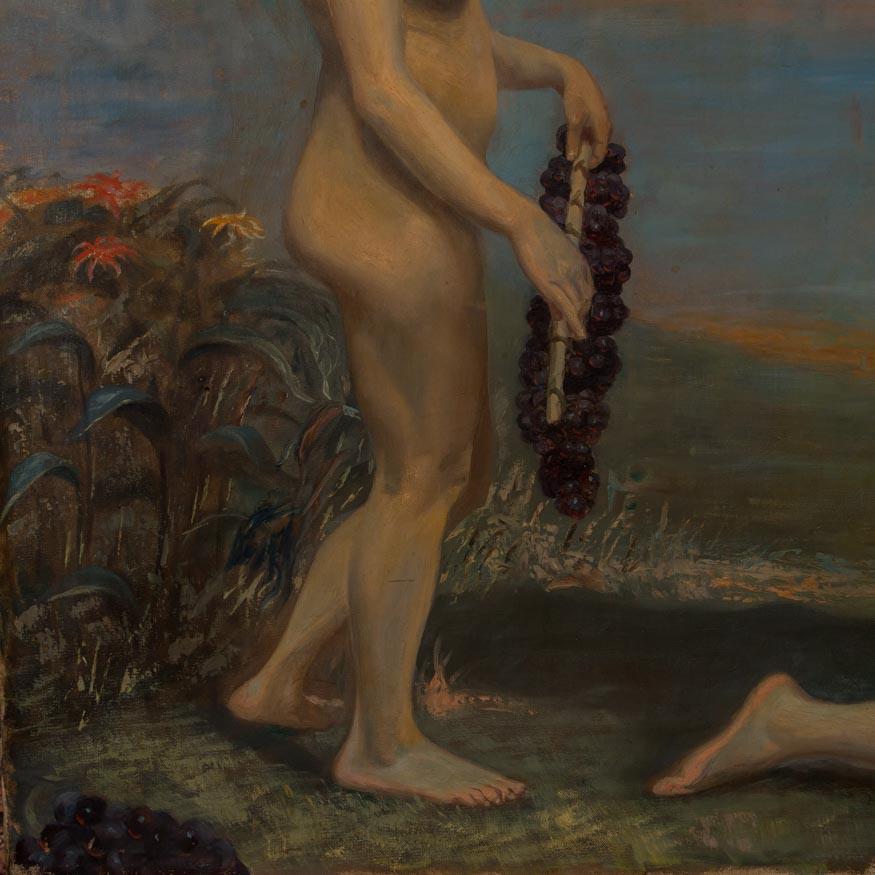 Danish Original Oil on Canvas Painting of Three Female Nudes