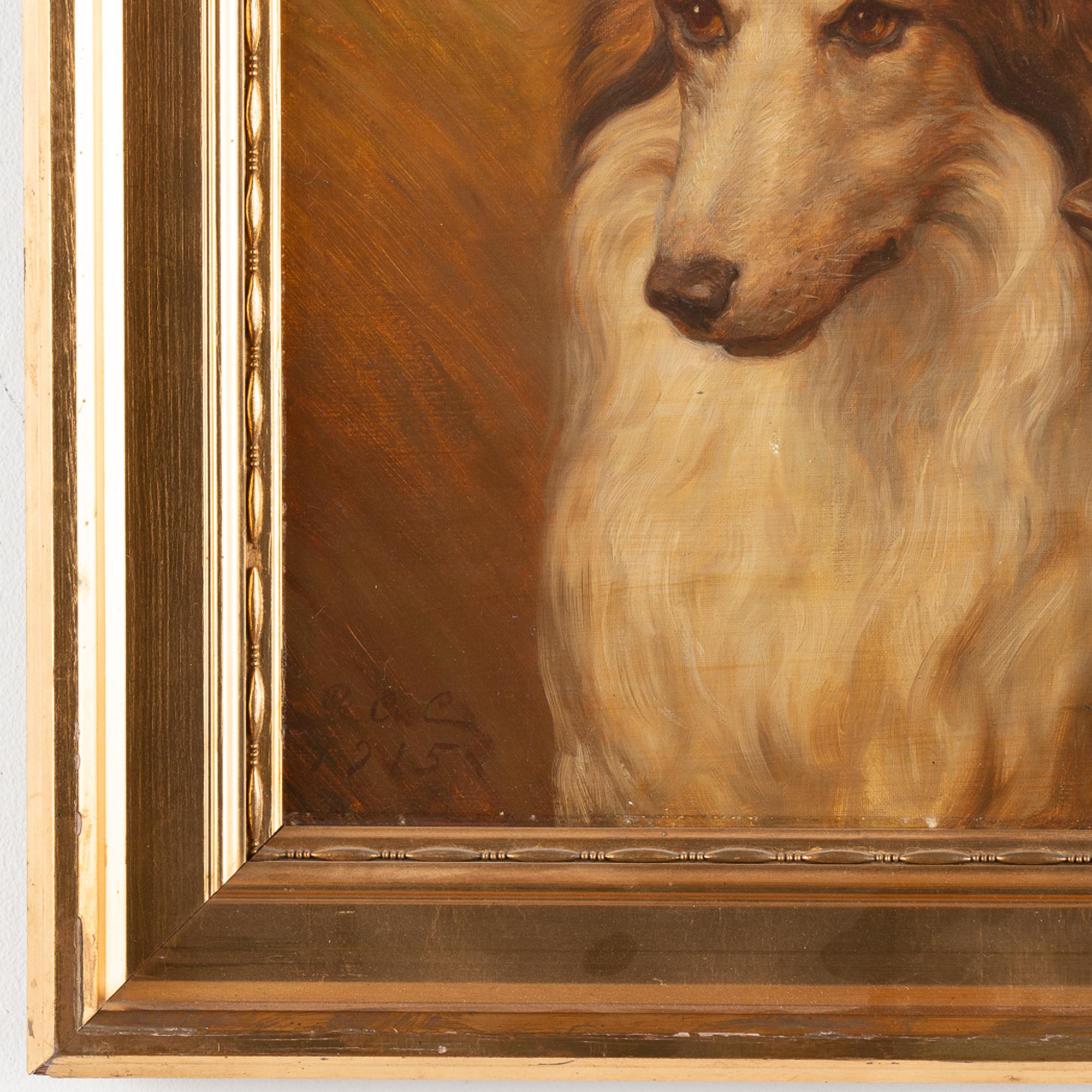 Original Oil on Canvas Painting of Two Collies by G.A. Clemens Signed Dated 1915 In Good Condition For Sale In Round Top, TX
