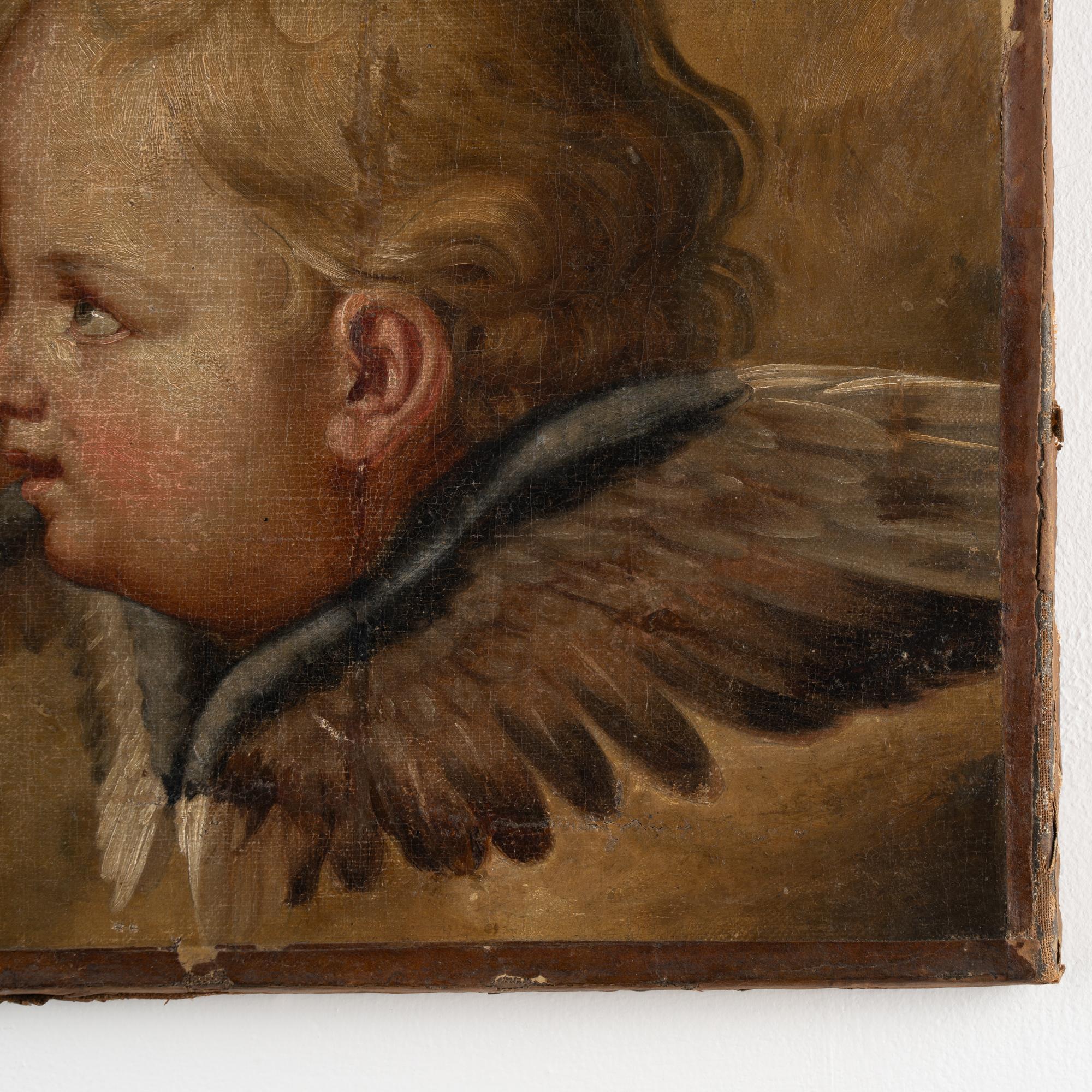Original Oil on Canvas Painting of Two Putti Cherubs, Denmark circa 1840-60 For Sale 5