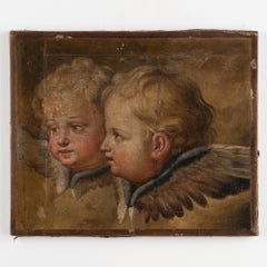 Original Oil on Canvas Painting of Two Putti Cherubs, Denmark circa 1840-60