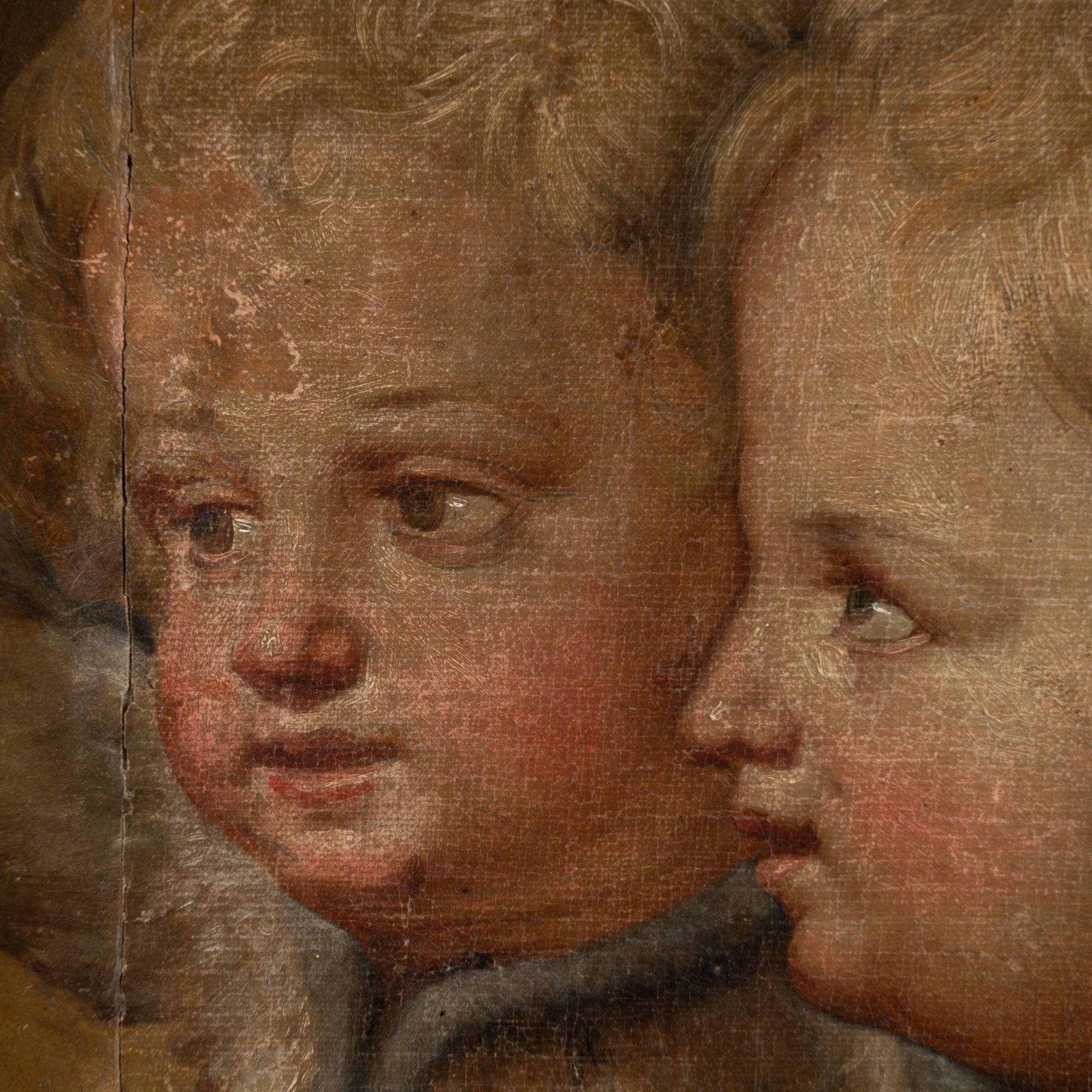 Original Oil on Canvas Painting of Two Putti Cherubs, Denmark circa 1840-60 In Good Condition For Sale In Round Top, TX