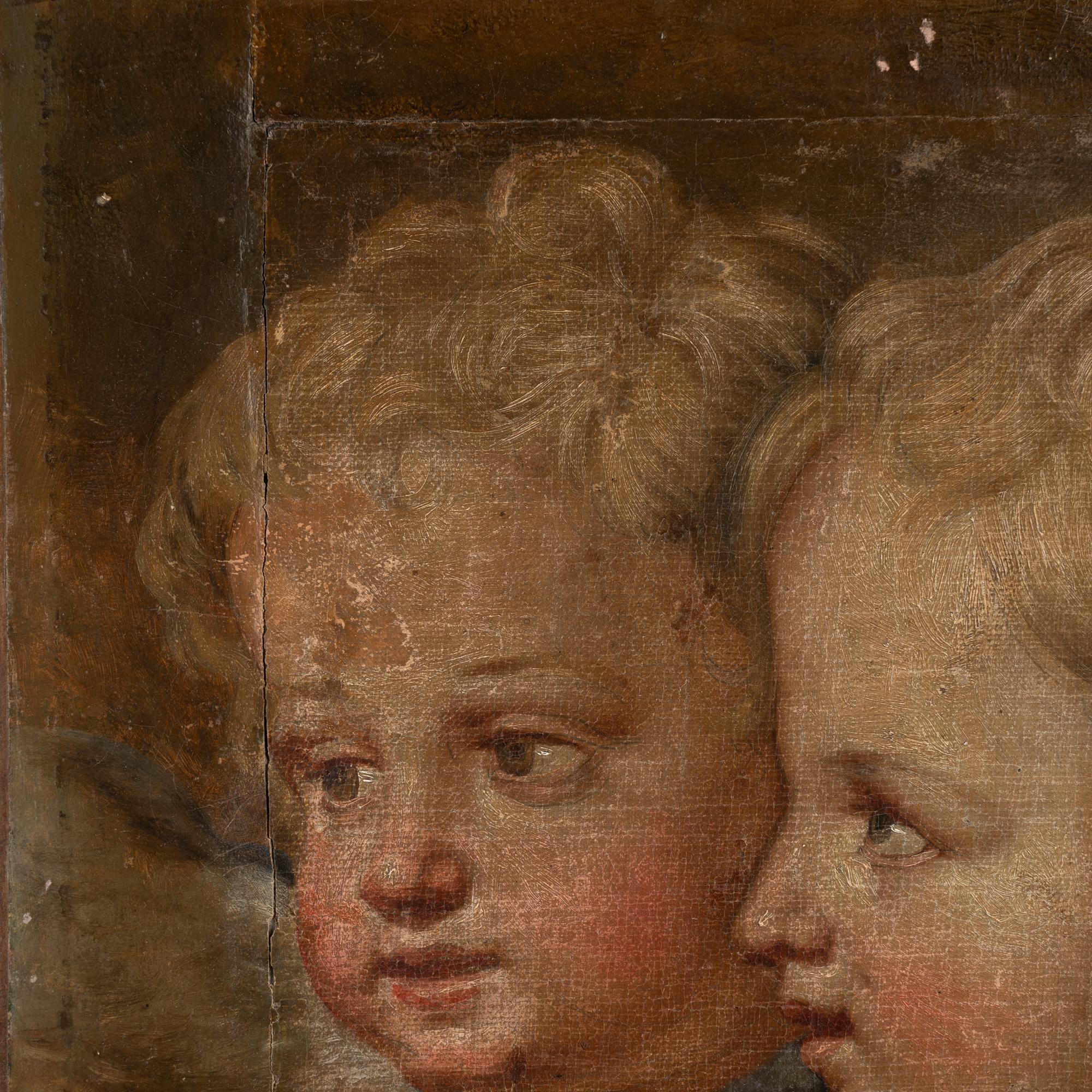 19th Century Original Oil on Canvas Painting of Two Putti Cherubs, Denmark circa 1840-60 For Sale