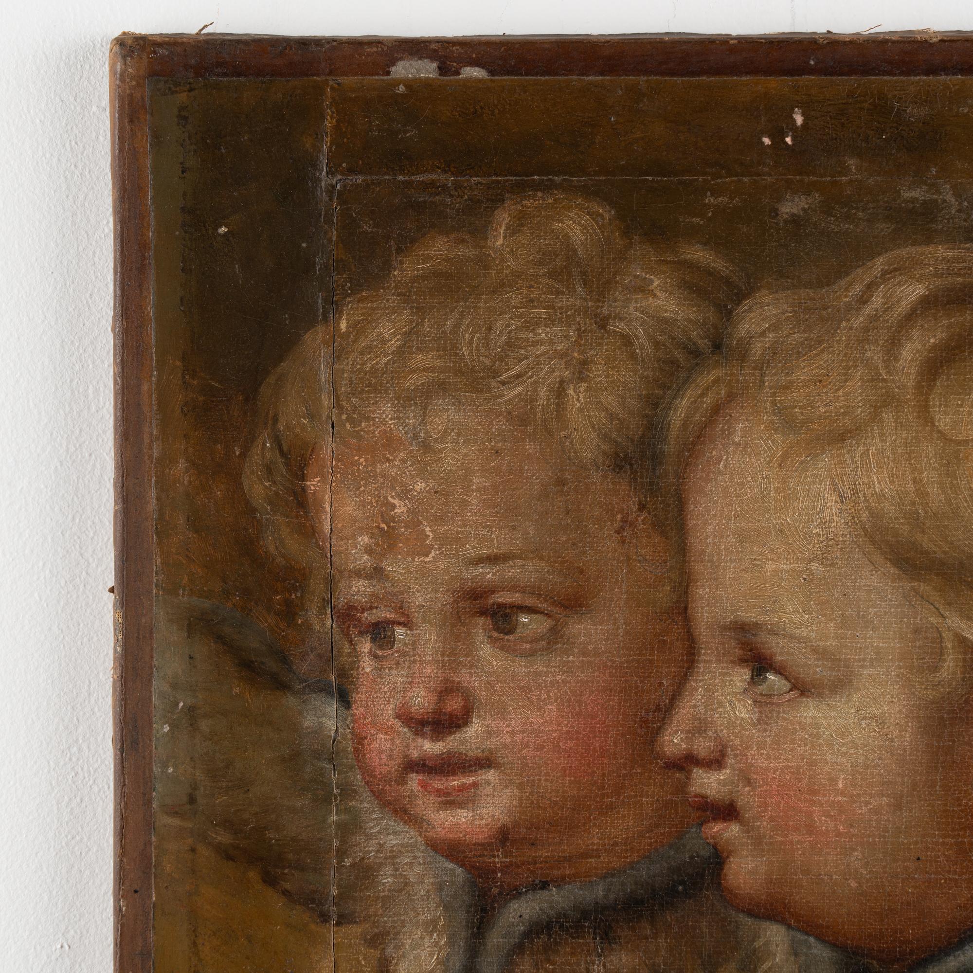 Original Oil on Canvas Painting of Two Putti Cherubs, Denmark circa 1840-60 For Sale 2