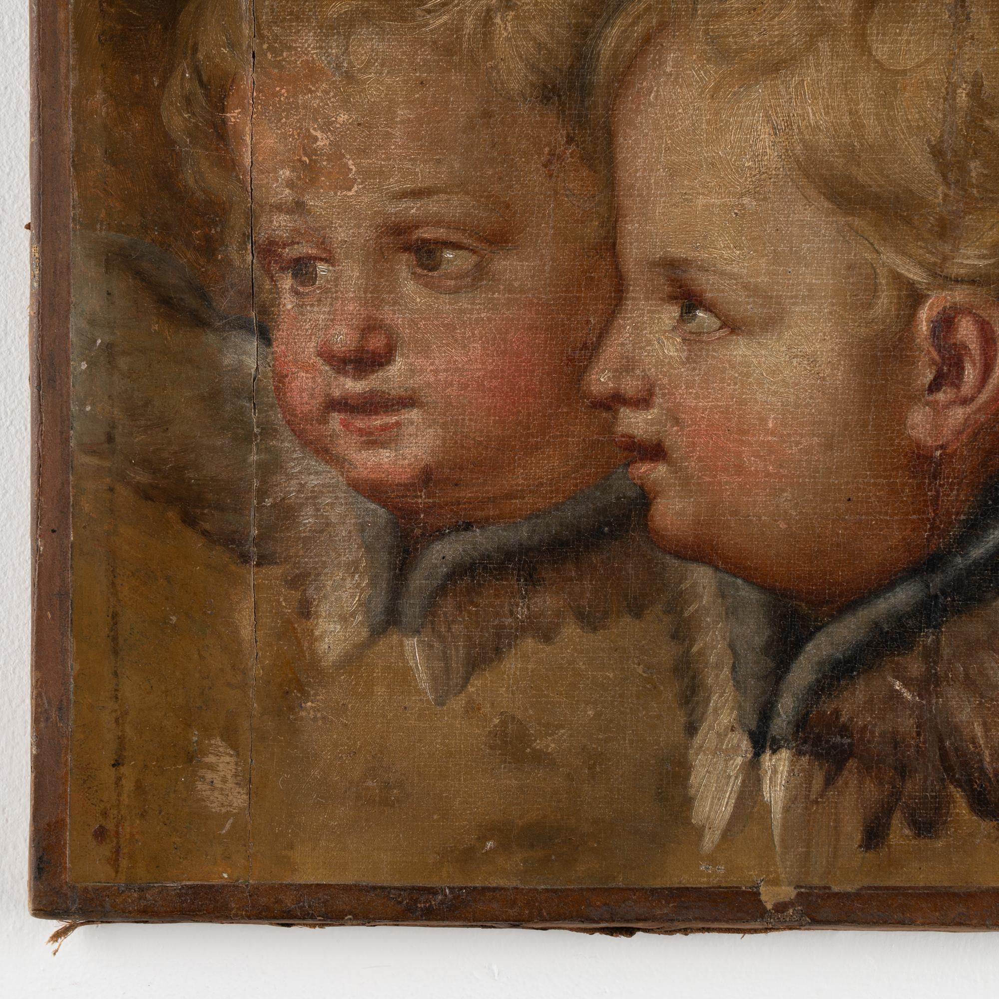 Original Oil on Canvas Painting of Two Putti Cherubs, Denmark circa 1840-60 For Sale 3