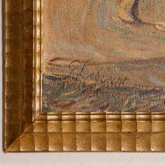 Peinture originale à l'huile sur toile d'un cheval arabe blanc signée Georg Lebrecht
