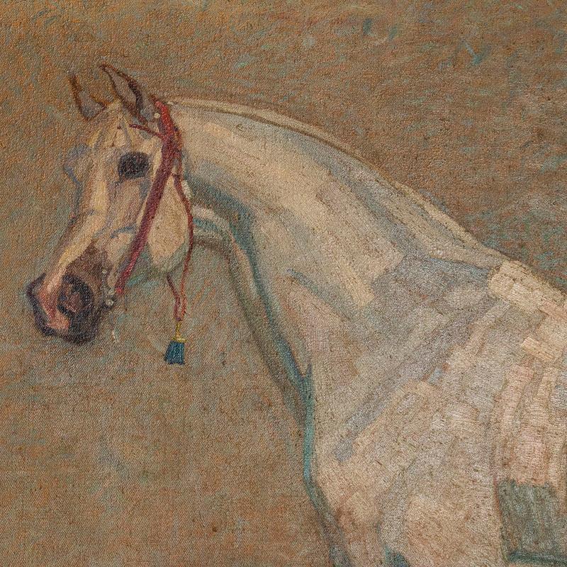 Original Oil on Canvas Painting of White Arabian Horse Signed Georg Lebrecht In Good Condition In Round Top, TX