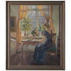 Original Oil on Canvas Painting of Woman Seated at Window by Robert Panitzsch