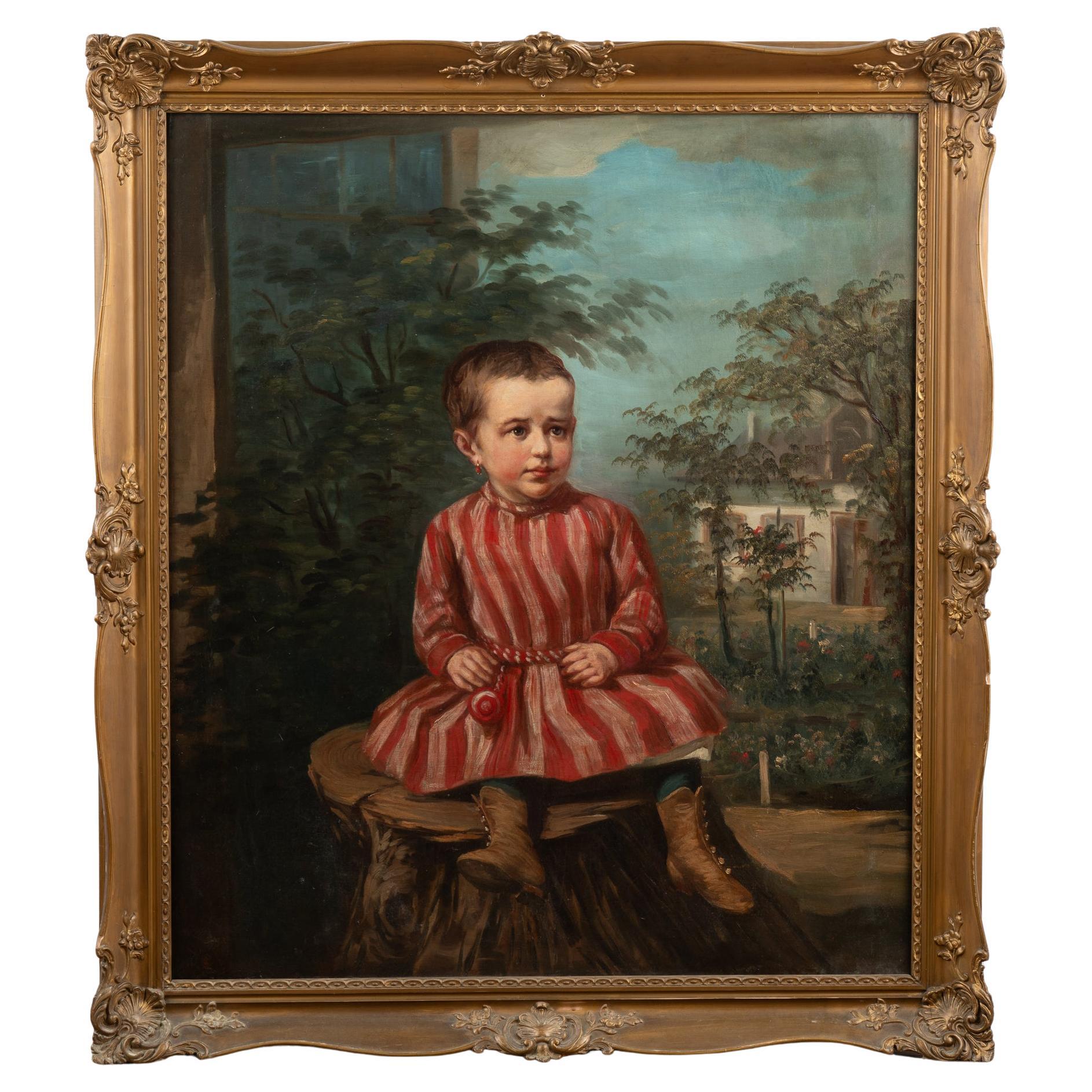 Original Oil on Canvas Painting of Young Girl, Hungary circa 1890