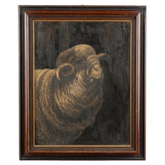 Original Oil on Canvas Painting Portrait of Ram's Head, Hungary circa 1880