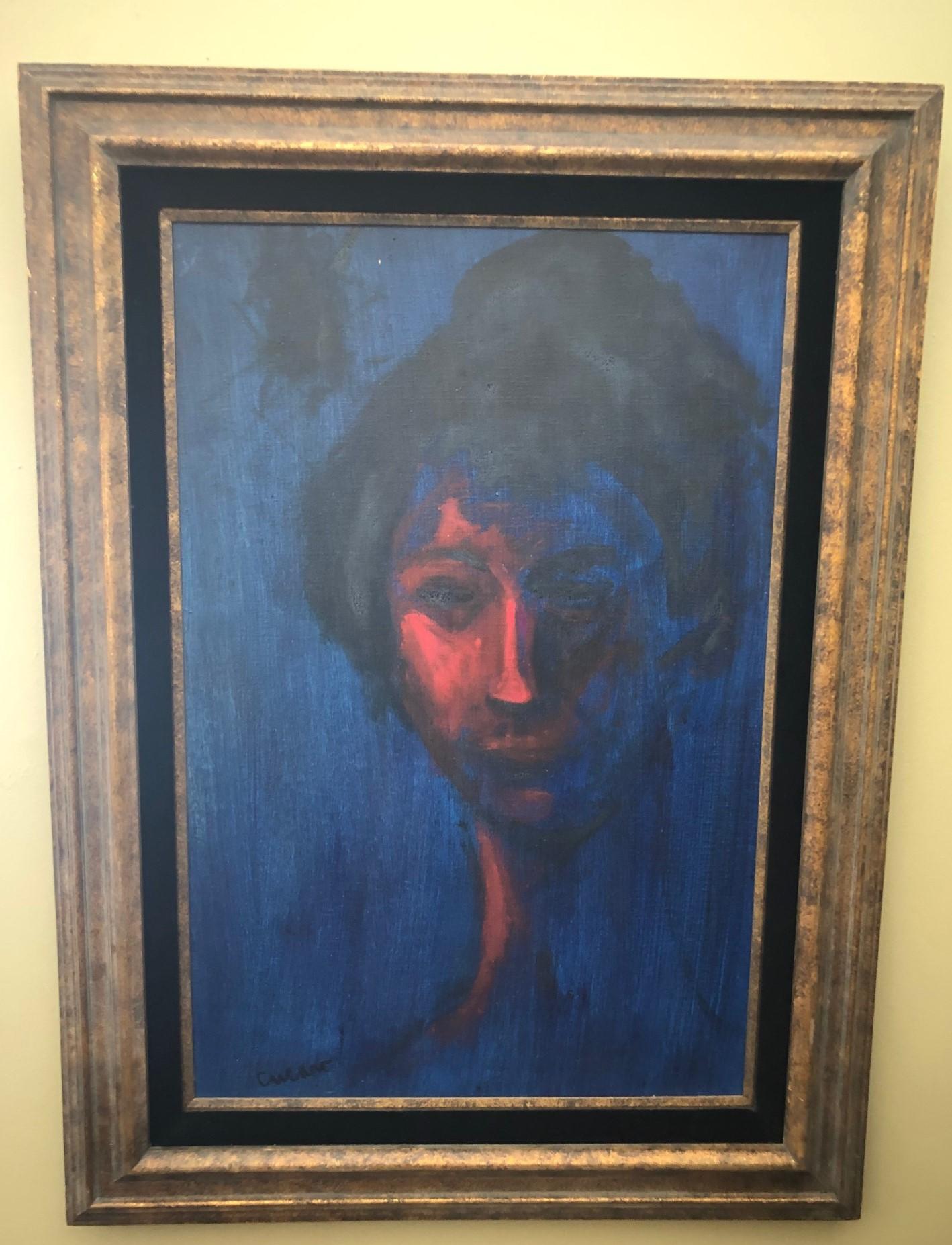Beautiful original oil on canvas portrait of a young woman by listed artist Pascal Cucaro, circa 1960s. The piece measure 34