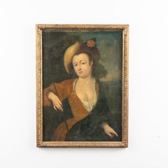 Original Oil on Canvas Portrait of Lady With Riding Crop, Sweden circa 1700's