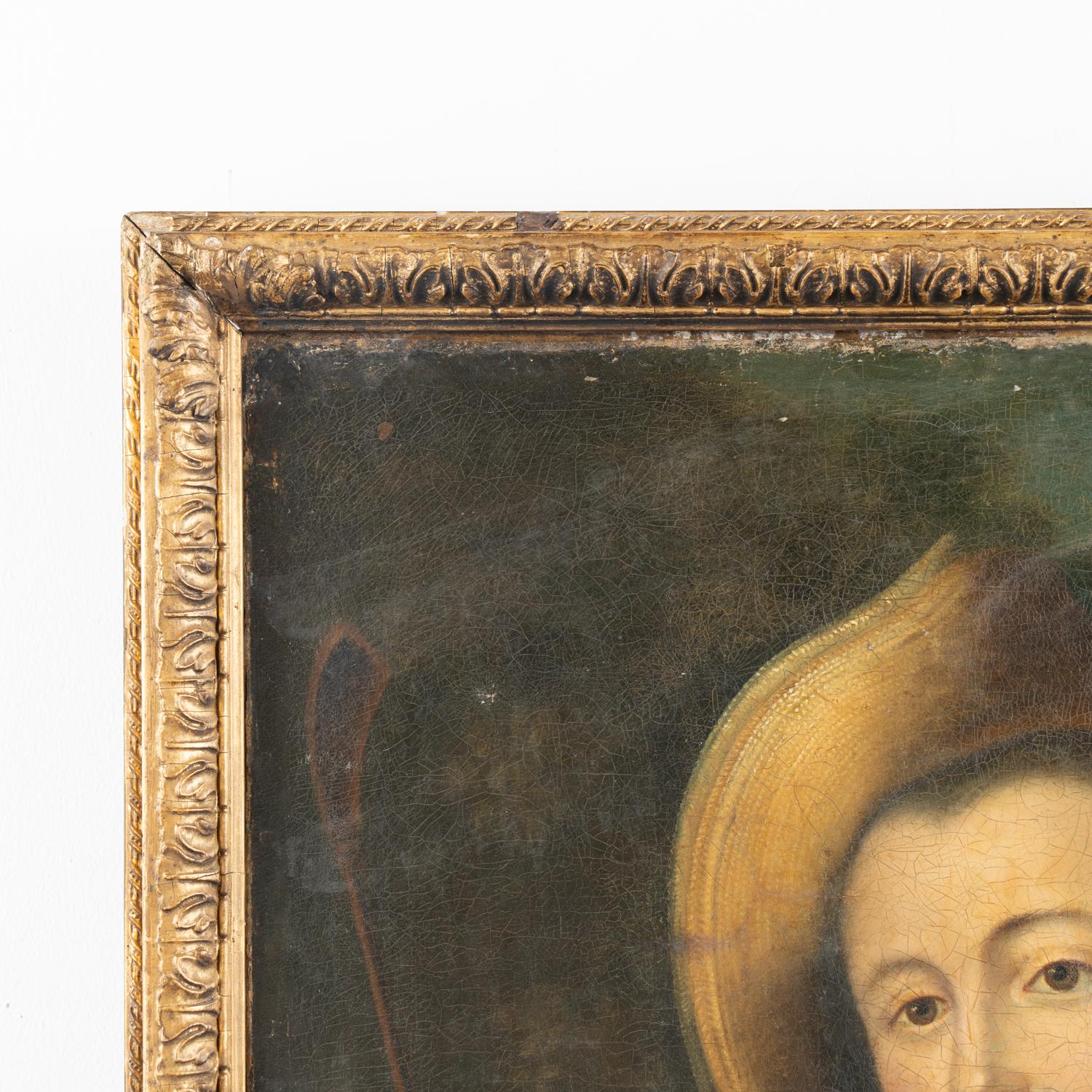Original Öl auf Leinwand Porträt einer Dame mit Reitgerte, Schweden um 1700er Jahre (Schwedisch) im Angebot