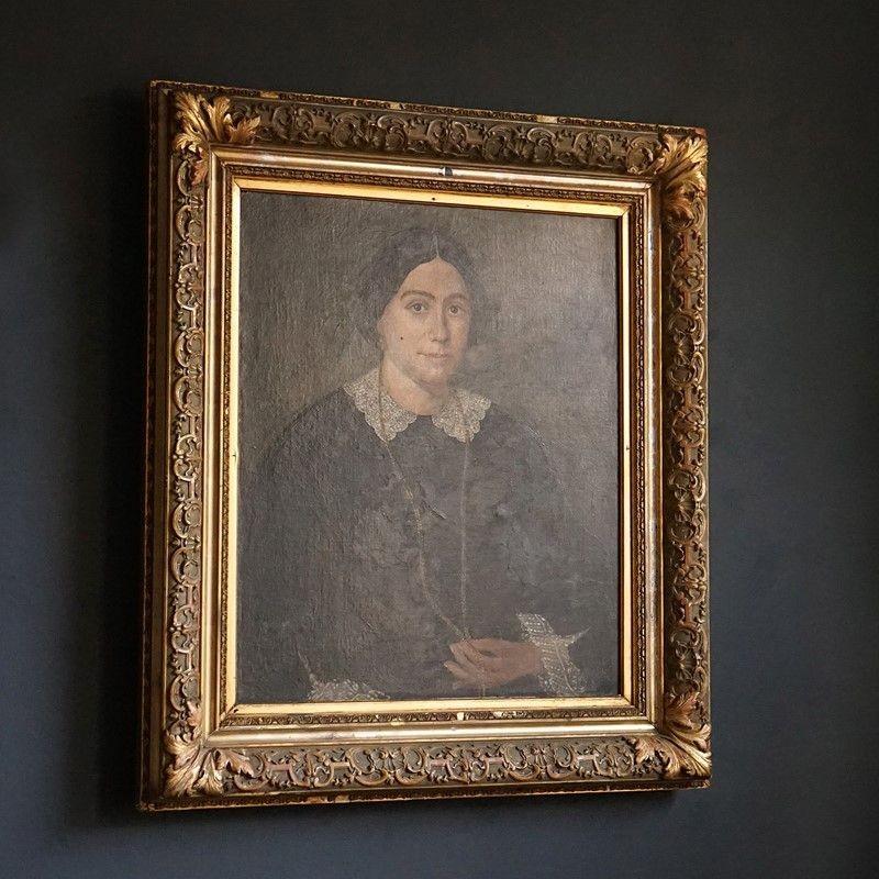 Original Oil on Canvas Portrait Painting of a French Woman, 19th Century 2